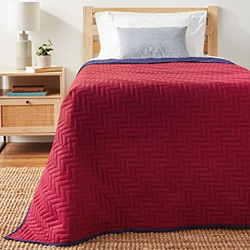 Image of Martex Reversible Coverlet - Twin Bed Quilt - Lightweight Twin Size Bedding - Durable Quilts for Bed - Soft - Easy Care Bedding - Red /Navy