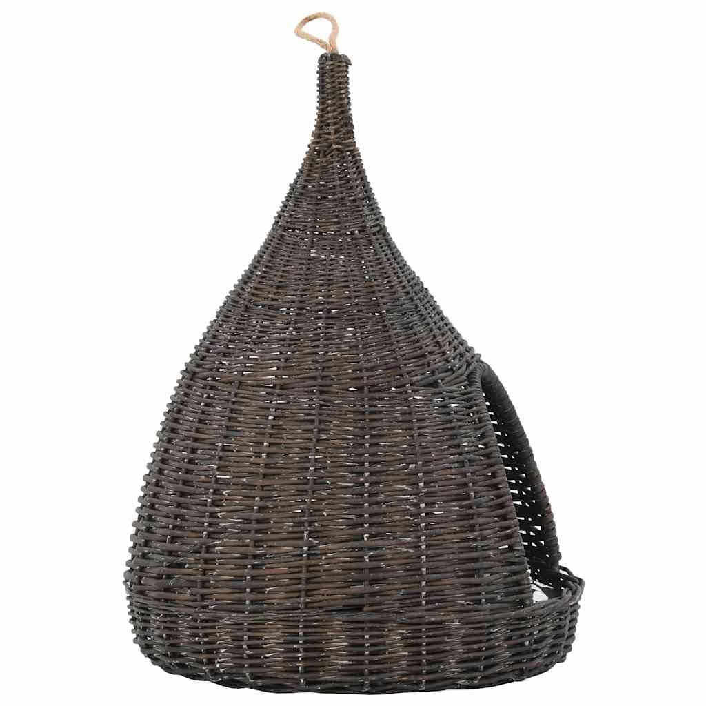 Cuccia per gatti con cuscino, grigio, 40 x 60 cm, in vimini naturale, design a gocce d'acqua, con passante per appendere, superficie di riposo e spazio per riposare i gatti al chiuso, per