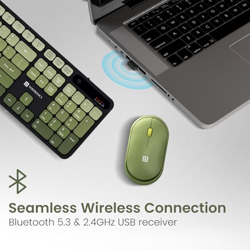 Image of Portronics Key11 Combo Rechargeable Wireless Keyboard and Mouse Set, Bluetooth 5.3&2.4GHz Wireless,Type-C Fast Charging,Gradient Keys, Noiseless Typing, High Precision Mouse, for PC&Laptop(Green)