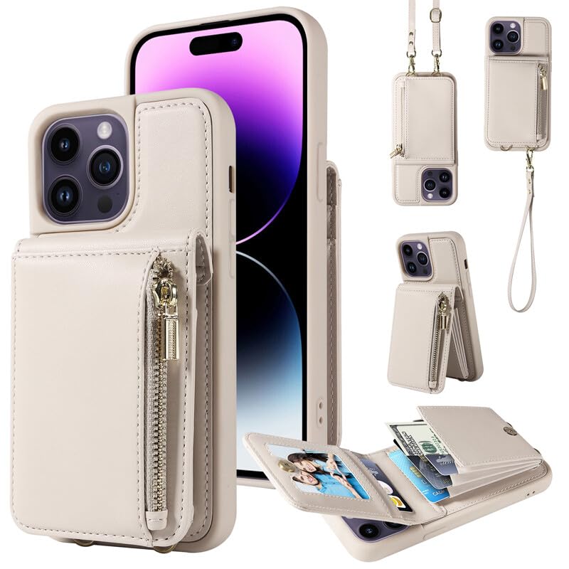 Étui pour iPhone 14 Pro Max blanc portefeuille magnétique qui protège l'écran des rayures
