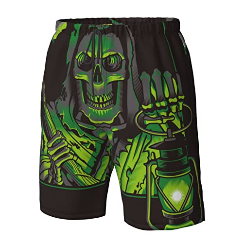 Green Skull Grim Reaper Black Mens Swim Trunks Beach Shorts Summer Sports Running Bathing Suits2