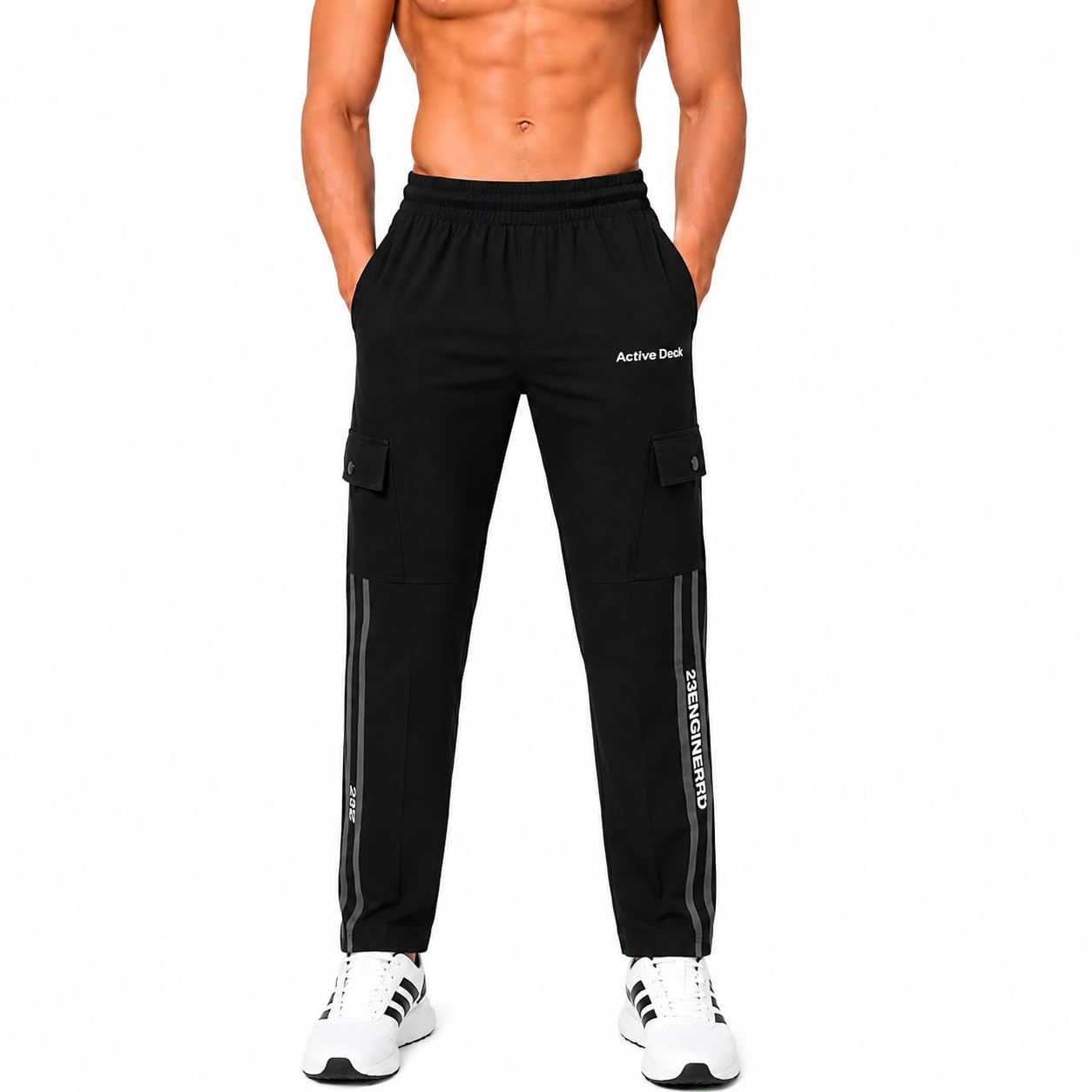 Men's Cargo Track Pants | Sports Lower Polyester Gym Joggers with 2 Side Pockets | Running Workout Regular Fit | Casual Wear for Travel-picture-32