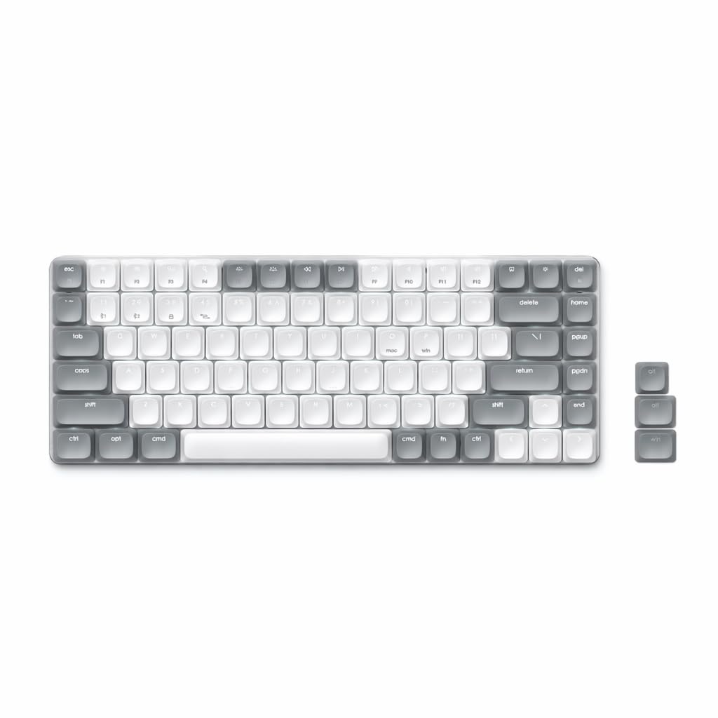 Satechi SM1 75% Mechanical Keyboard, LED Backlit Bluetooth Keyboard, 84 Keys Compact Wireless, Gaming Keyboard for Mac and Windows - Light Grey/White (US-QWERTY LAYOUT)