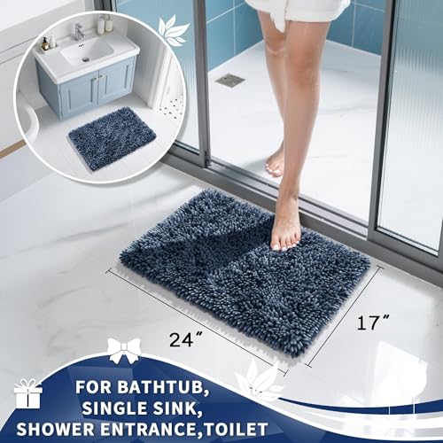 Image of Yimobra Chenille Bathroom Rugs Non Slip, Extra Thick Soft Absorbent Bath Rug, Machine Washable Quick Dry Bath Mat for Bathroom Floor, Tub and Shower, Home Decor Accessories, 24x17, Light Blue