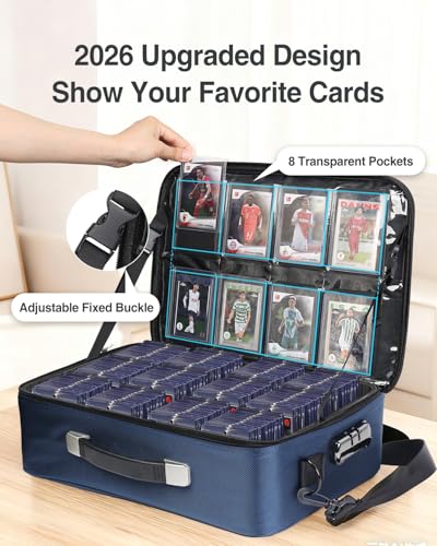 Image of Luxtude Trading Card Storage Box w /Adjustable Dividers, Large Top Loader Card Storage w /Combination Lock, Baseball Sports Cards Case for Toploaders, MTG Carrying Case for Pokemon /TCG /YuGiOh (Blue)