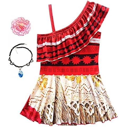 Marosoniy Little Girls Princess Dress One-Piece Swimwear Bathing Suit for Skirt Costume Christmas Outfit for Halloween Birthday Daily Cosplay Dress with Accessories(100(3-4Y), Flounce Ruffled) Cover