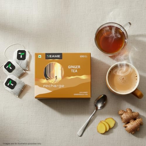 Image of TE-A-ME Charge Ginger Black Tea, 100 Bags (Pack of 2) | Black Tea Bags 200 pieces