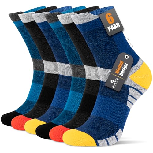 Niofind Herrstrumpor,Vadderade Män Kvinnor Besättningsstrumpor, 6 Par Anti-Blåsor, Fukttransporterande, Andningsbara Bomullsstrumpor för Löpning, Sport, Promenader, Arbete, Cykling, Vandring