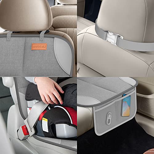 Image of SMART ELF 2 Pack Car Seat Protector-600D Fabric Waterproof (Light Grey) | Baby /Pets for Child Car Seat with Thicily Padded and Non-Slip Backing Mesh Pockets, Universal Size - Sedan SUV Truck