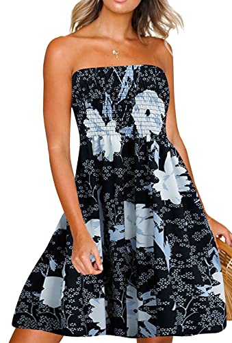 Image of Zyyfly Strapless Dress for Women Summer Beach Boho Smocked Tube Top Dress