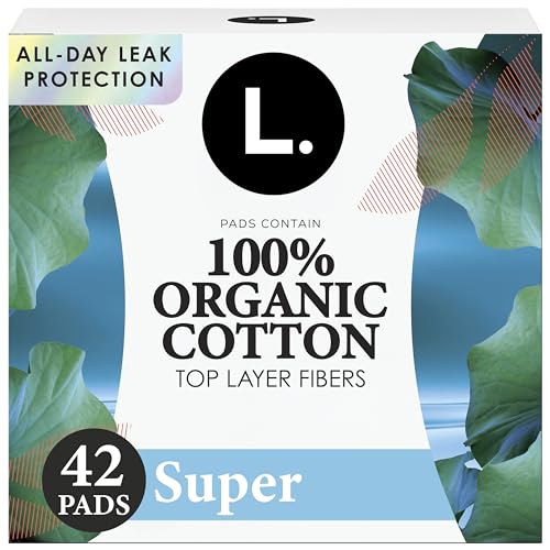 L. Ultra Thin Pads for Women, Organic Cotton Top Layer, Super Absorbency, Menstrual Pads with Wings,...