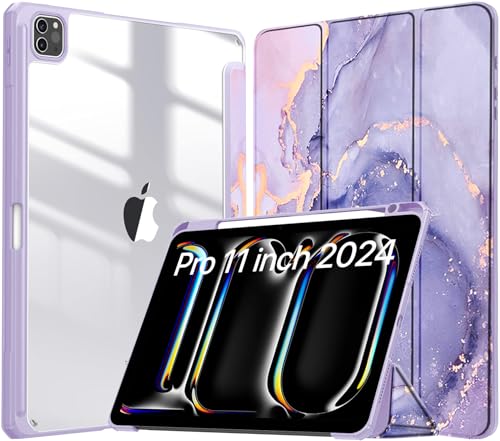 Robustrion for iPad Pro 11 inch M4 Cover Case 5th Generation (M4 2024) with [Pencil Holder] [Transparent Back] Hybrid Case Cover for iPad Pro 11 inch [Auto Sleep Wake Support] - Marble Lilac (B0D5W9N969) Amazon Price History, Amazon Price Tracker