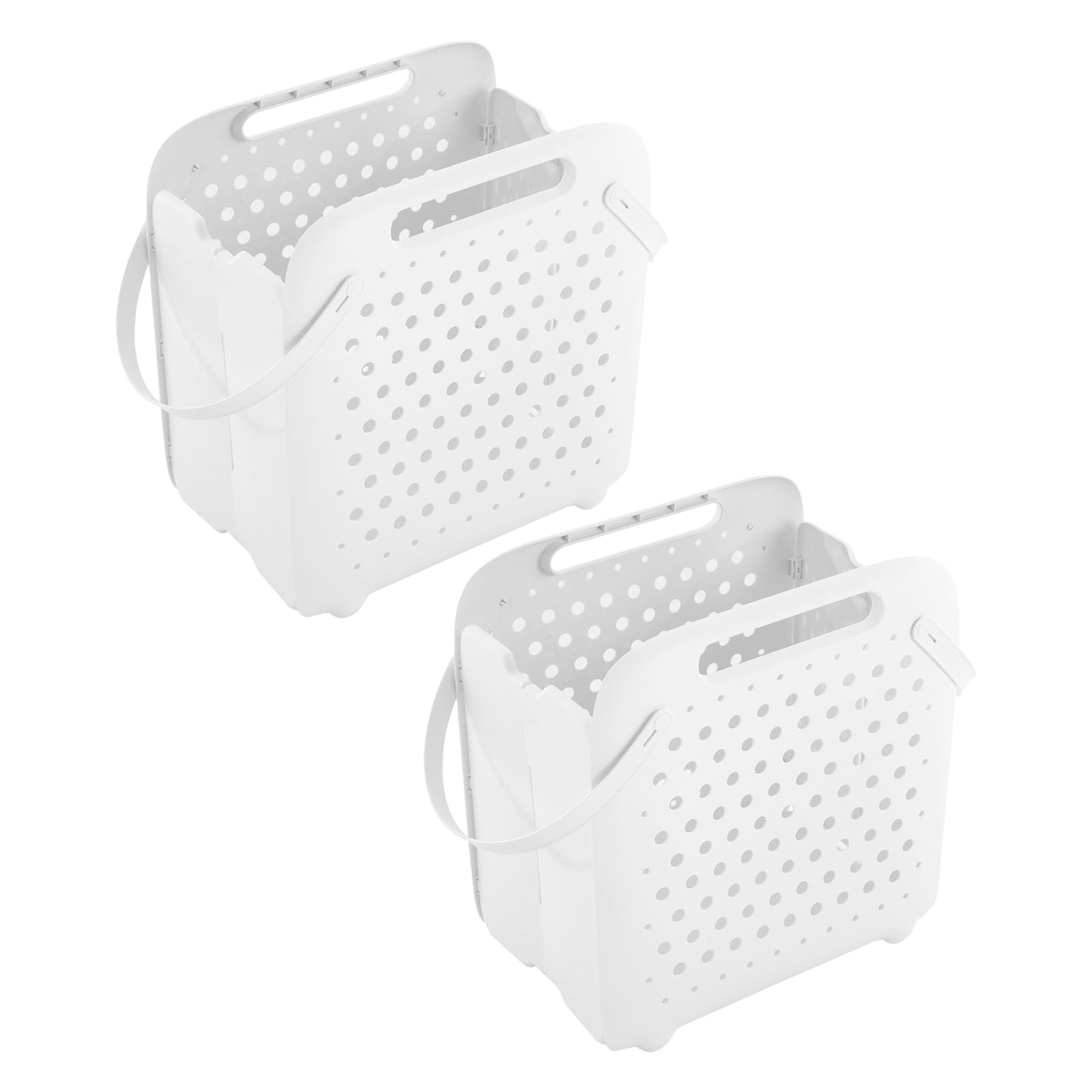2 Pack Plastic Laundry Basket, White Laundry Basket, Foldable Laundry Basket, Basket with Handle, Portable Waterproof Dirty Clothes Hamper for Laundry Rooms, Bathrooms