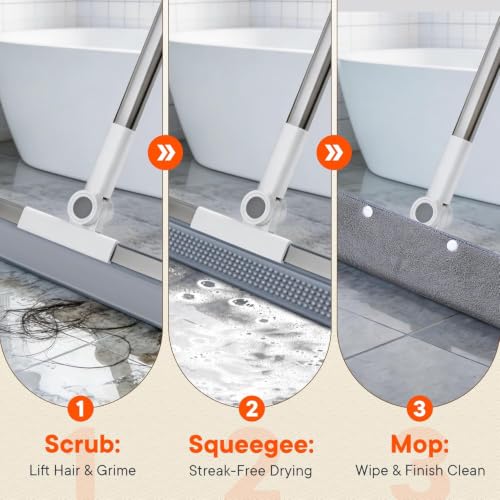 Image of Upgraded 2-in-1 Silicone Floor Wiper Squeegee with Rubber Scrubbing Teeth with Stainless Steel Extendable Handle, Magic Broom & Floor, Multipurpose Cleaning Bathroom, Kitchen, Tiles & Wet Floors