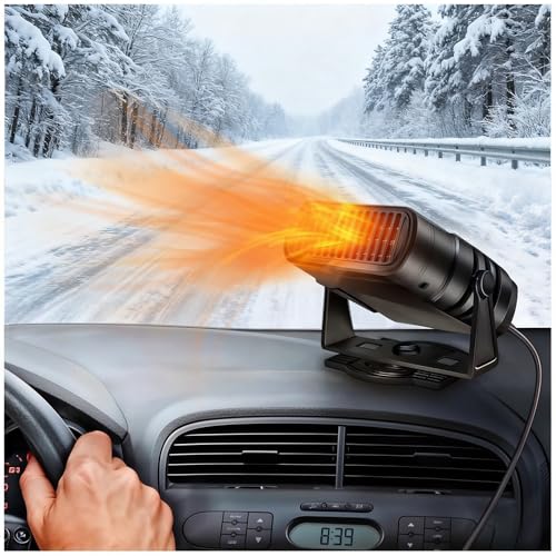 Gntodebj Calefactor para Coche 4 en 1, Potente 12V Descongelador del Parabrisas Calefacción Instantánea con Rotación 360° y Ajuste 90° Arriba Abajo para Todos Los Modelos