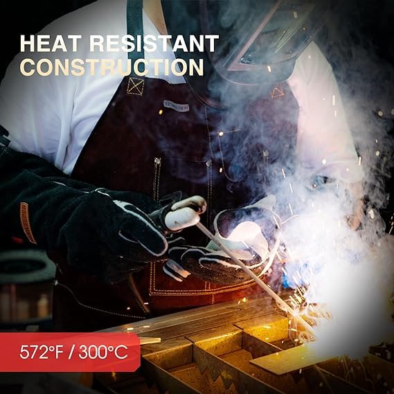 YESWELDER Guantes de Cuero para Soldadura MIG, Resistentes al Calor y al Fuego, Negros, también Perfectos para Parrilla/BBQ/Fogón de Leña/Horno/Cortando Fuego