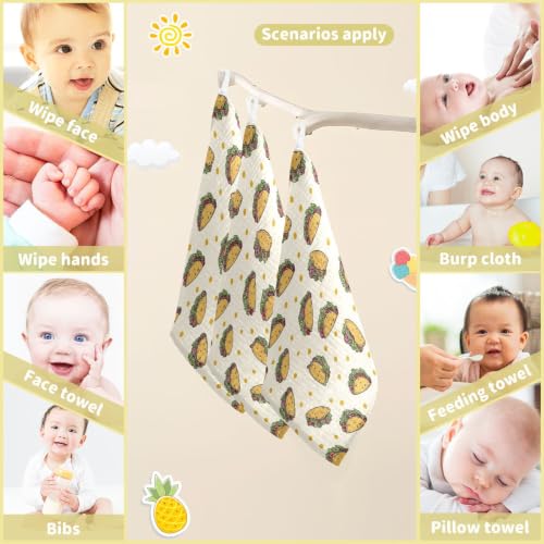 Image of vvfelixl Tacos with Lettuce Baby Burp Cloths Baby Muslin Washcloths for Boys Girls Cotton Babys Face Towel for Newborn Soft 11.8 X 11.8 in, 5 Pack