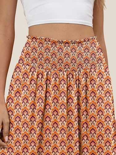 Image of ANRABESS Women's Maxi Skirts Summer Boho Floral High Waisted Flowy Swing Pleated Beach Long Skirt with Pockets
