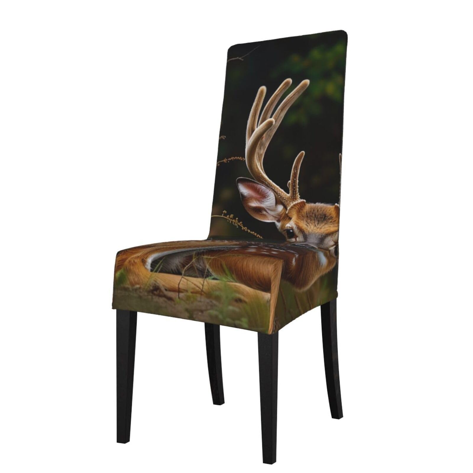 WPKJU Whitetail Deer Fawn in Wilderness Stag Print Dining Chair Covers Removable Chair Seat Covers Decorative for Kitchen & Bar Stools