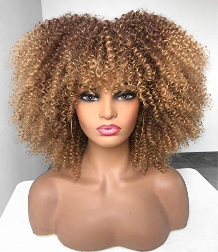 ANNISOUL Curly Afro Wigs for Black Women Curly Wig with Bangs Synthetic Wig