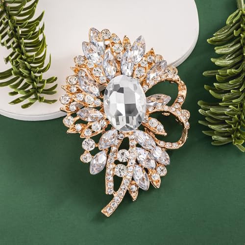 Image of SELOVO Big Large Flower Bow Brooch Scarf Decoration Brooch Pin Gold Tone