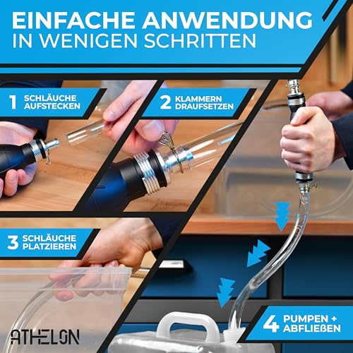 ATHELON® Handpumpe für Benzin, Diesel, Wasser & Öl - XL Umfüllpumpe inkl. Flüssigkeitsregler und 2m Schlauch - Verbesserte Schlauchpumpe [2024] - Zuverlässig & Auslaufsicher