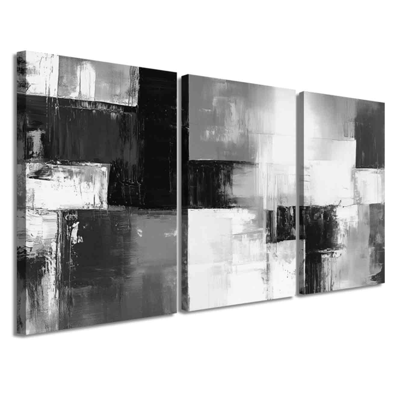 LZIMU 3 Pcs Abstract Wall Art Black White Grey Picture Prints Minimalist Geometry Canvas Painting Modern Neutral Aesthetic Artwork Office Living Room Bathroom Decor (Gray, (16x24inchx3 Pieces))
