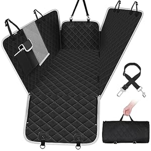 Pecute Funda Perros Coche, Funda de Asiento para Perros Impermeable y Resistente, Protector Coche Perros con Rejilla Flexible Pasar Aire, Universal para SUV, Camión, Transportar y Viaje (Negro)