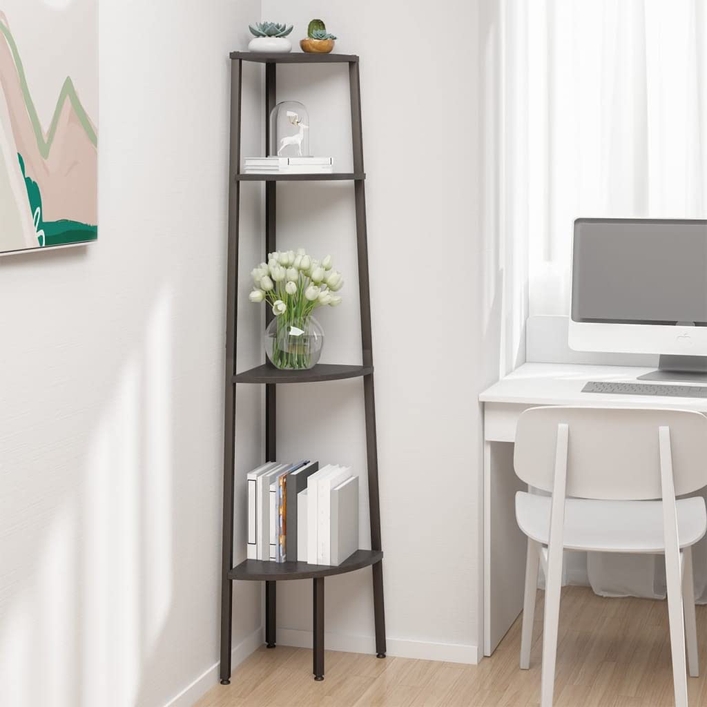 vidaXL Eckregal mit 4 Ablagen Schwarz 45,5x31,5x150 cm, Standregal, Regal, Lagerregal, Bücherregal, Aufbewahrungsregal, Eck-Bücherregal