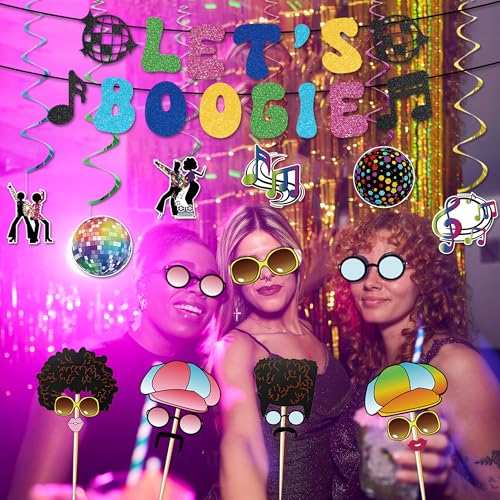 Image of Crenics 70s Disco Theme Party Decorations with Let's Boogie Backdrop