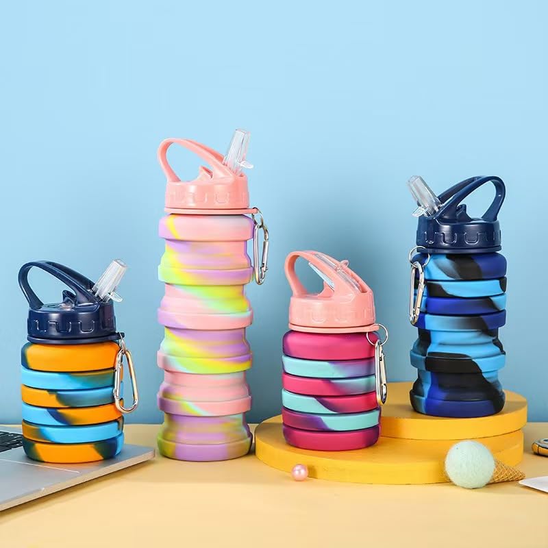 1pcs Collapsible Sport Water Bottle -16 9 oz Capacity Silicone Foldable to 6 8 oz Fashion Gym Drinking