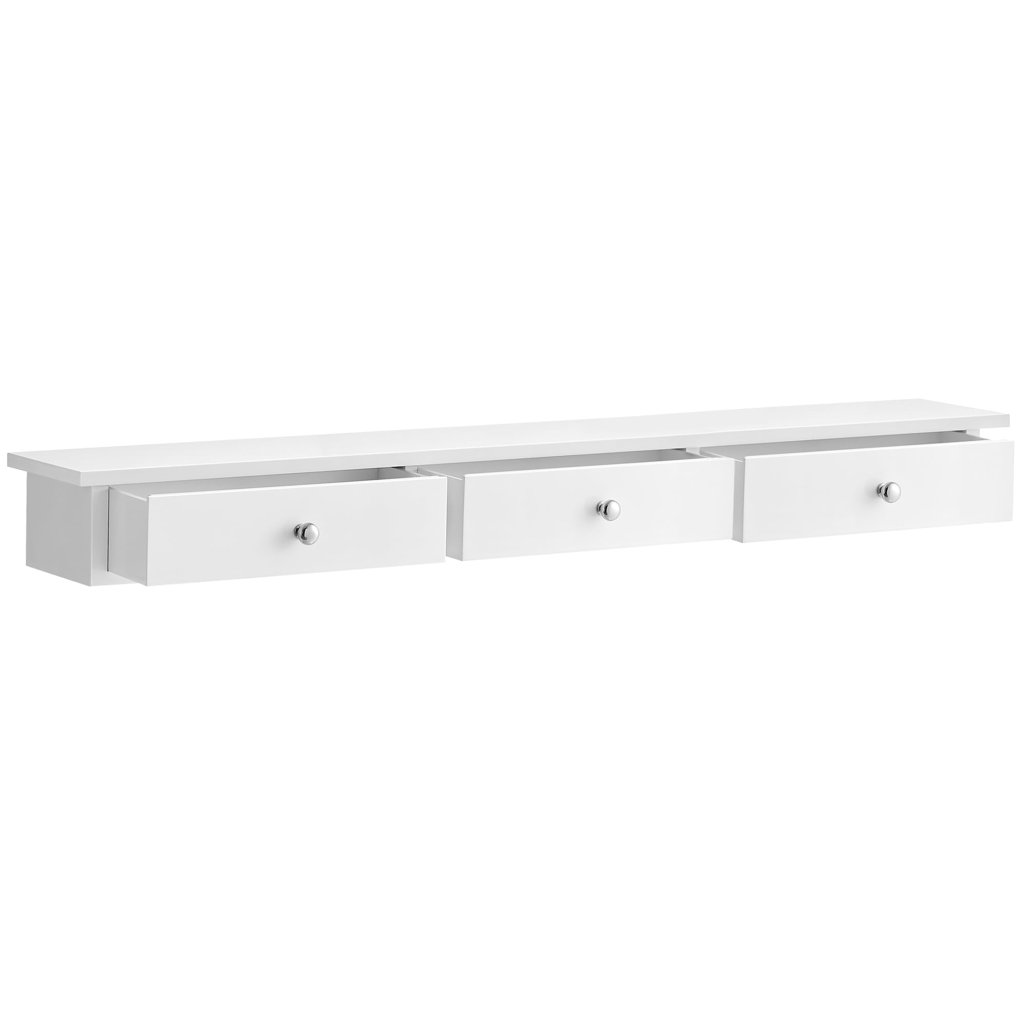 SONGMICS LWS085W01 Floating Wall Shelf with 3 Drawers, Wall Storage Unit, 80 x 15 x 10 cm, for Hallway, Living Room, Bedroom, Kitchen, High Gloss Painting, White