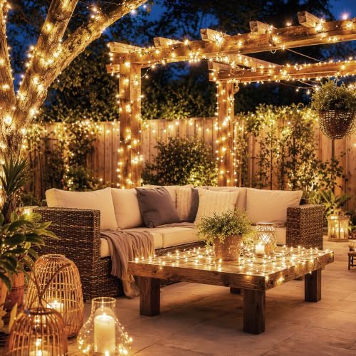 Solar String Lights Outdoor 2 Pack Total 66FT 200LED Solar Fairy Lights Waterproof 8 Modes Twinkle Solar Lights for Patio, Garden Yard Party Wedding Tree Christmas Halloween Decoration, Warm White - image 2