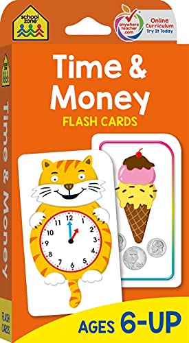 School Zone - Time & Money Flash Cards - Ages 6 and Up, 1st Grade, 2nd Grade, Telling Time, Reading Clocks, Counting Coins, Coin Value, Coin Combinations, and More