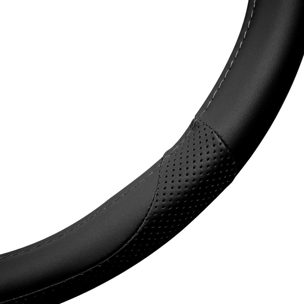 Motor Trend Perforated Microfiber Leather Steering Wheel Cover for Cars Trucks SUVs Vans, Sporty Racing Improved Grip Anti-Fatigue Ergonomic Design, Airbag Compatible - Fits Standard 15" Inch - Black