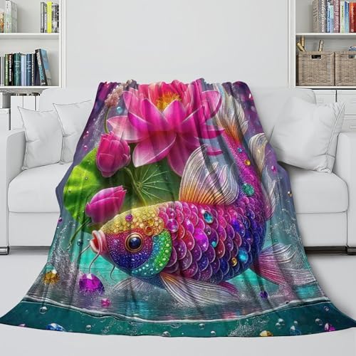 Couverture koi imprimée 3D en microfibre 127x152 cm pour lit et canapé - 5