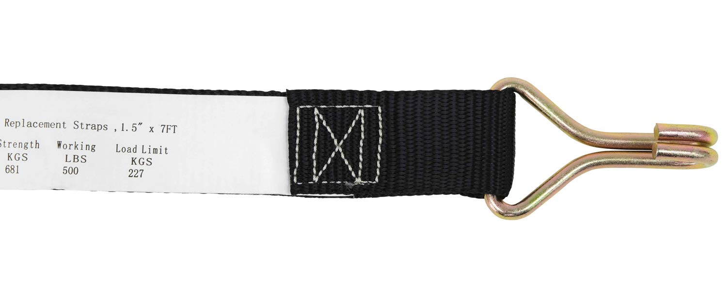 Mytee Products Ladder Rack Ratchet Tie-Down Straps - 2 Pack, 1.5" X 7' With Double J-Hooks For Round Tube Racks (1-7/8" To 2" OD)