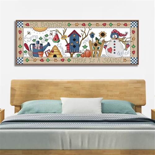 Image of JOYSEWING Spring and Summer Autumn and Winter Stamped Cross Stitch Kits Counted Embroidery Needlepoint Kits for Beginners DIY Home Decor (Four Seasons(Printed) 27.17 x10.63 inch)