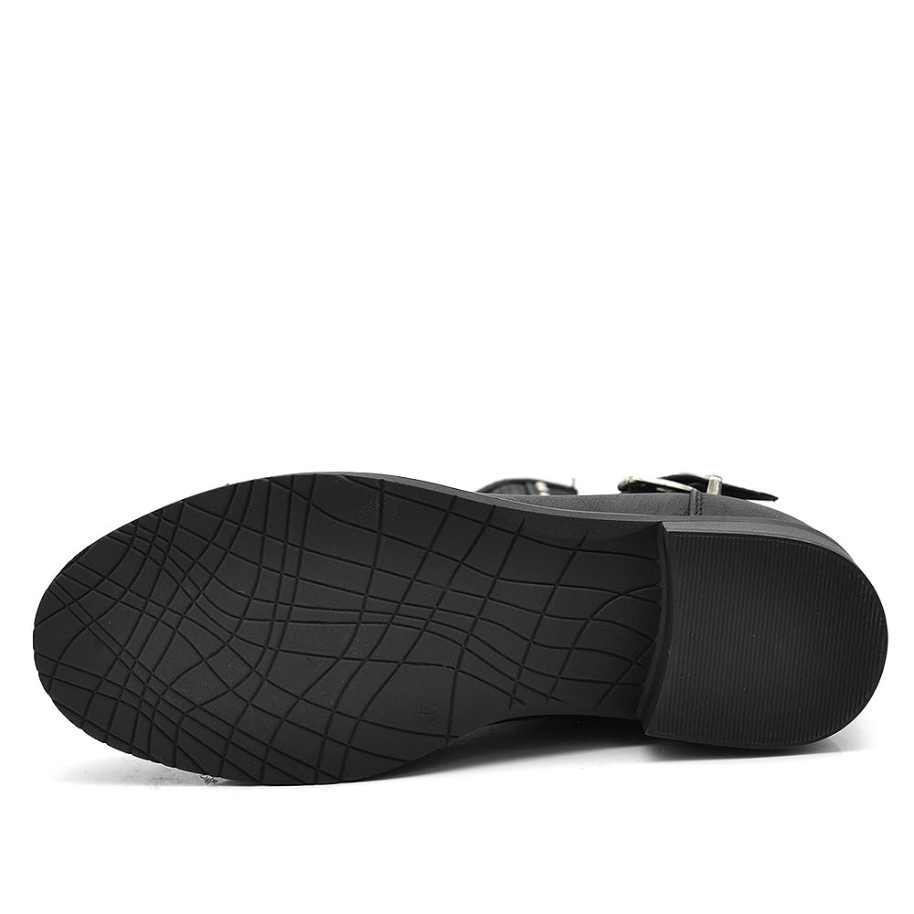 IF Botas de motorista para mujer, perforadas con hebillas para primavera, verano, piel sintética, efecto vaquero, GR-6656