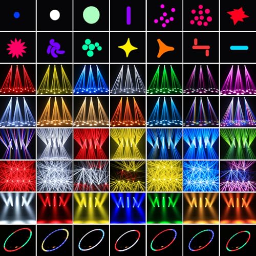 Image of 2 PCS Moving Head Beam Light 295W with Color Ring 15 Colors 14 Gobos 18+8 Facet Prisms /Wash /Beam /Frost /Rainbow Stage Effect 4 Angle 16 /22CH DMX512 Sound Activated for Concert Theater Club Christmas