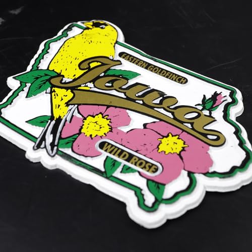 Imán Iowa con diseño de jilguero y rosa silvestre miniatura 4