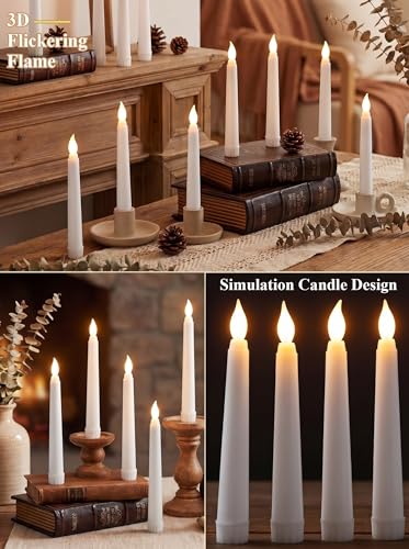 Image of Treela 24 Pcs Flameless Taper Candles Battery Operated ulkB Fake Candles Light LED Candle Sticks Flickering Tapered for Wedding Anniversary Holiday Decoration(Basic,6 Inch,White)