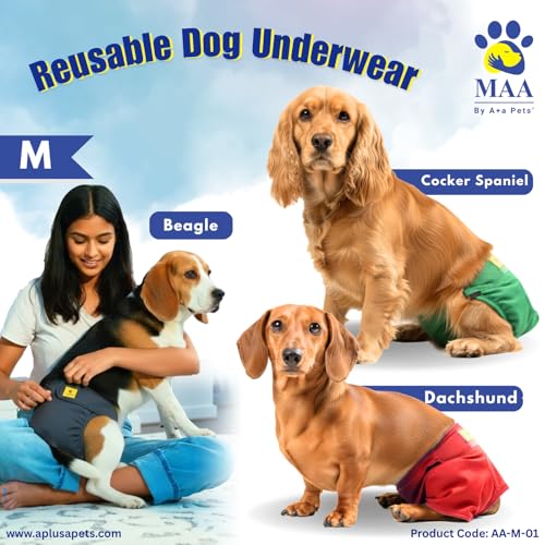 Image of A+a Pets' MAA' Cotton Dog Underwear Diaper Combo - Stretchable, Comfortable, Washable & Reusable (M, Navy Set)