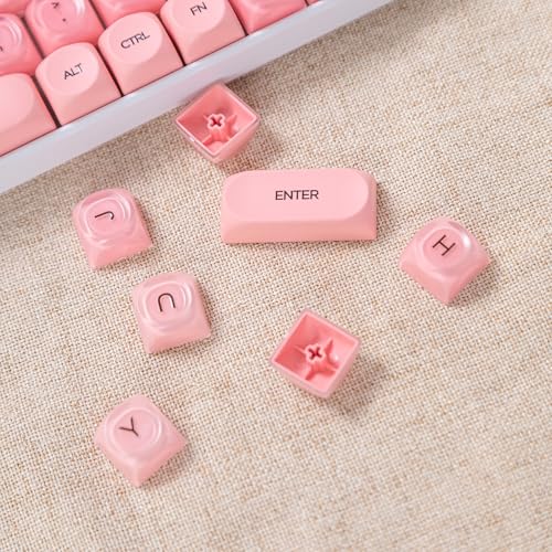 Image of Guffercty kred Jelly Liquid Foundation Keycaps Set 132 PCS,HOA Profile PBT Cute Keycaps 75 Percent Compatible with Cherry MX Switch 60% 65% 75% 100% Mechanical Keyboards (Pink Liquid Foundation)