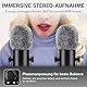TONOR Podcast Mikrofon Set mit Audio Interface, ASMR Mikrofon, 2 Kondensatormikrofone, Audio Mixer, Lautstärkeregler, 3D Stereoklang, mit Fell-Windschutz, USB Microphone für PC/Handy, Schwarz