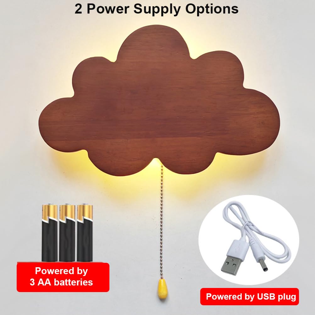 EaEa LED Wolkenlampe Wandlampe Kinderzimmer mit Schalter, 5W 3000K Wandleuchte Kinder Holz, USB/Batteriebetrieb, Mädchen Junge Kinderlampe Wand Nachttischlampe für Babyzimmer Schlafzimmer,B