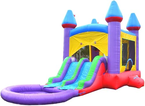 HeroKiddo Jelly Bean Castle - Casa inflable con doble tobogán de agua y piscina de 13 x 26 pulgadas con soplador 100 vinilo de PVC grado comercial