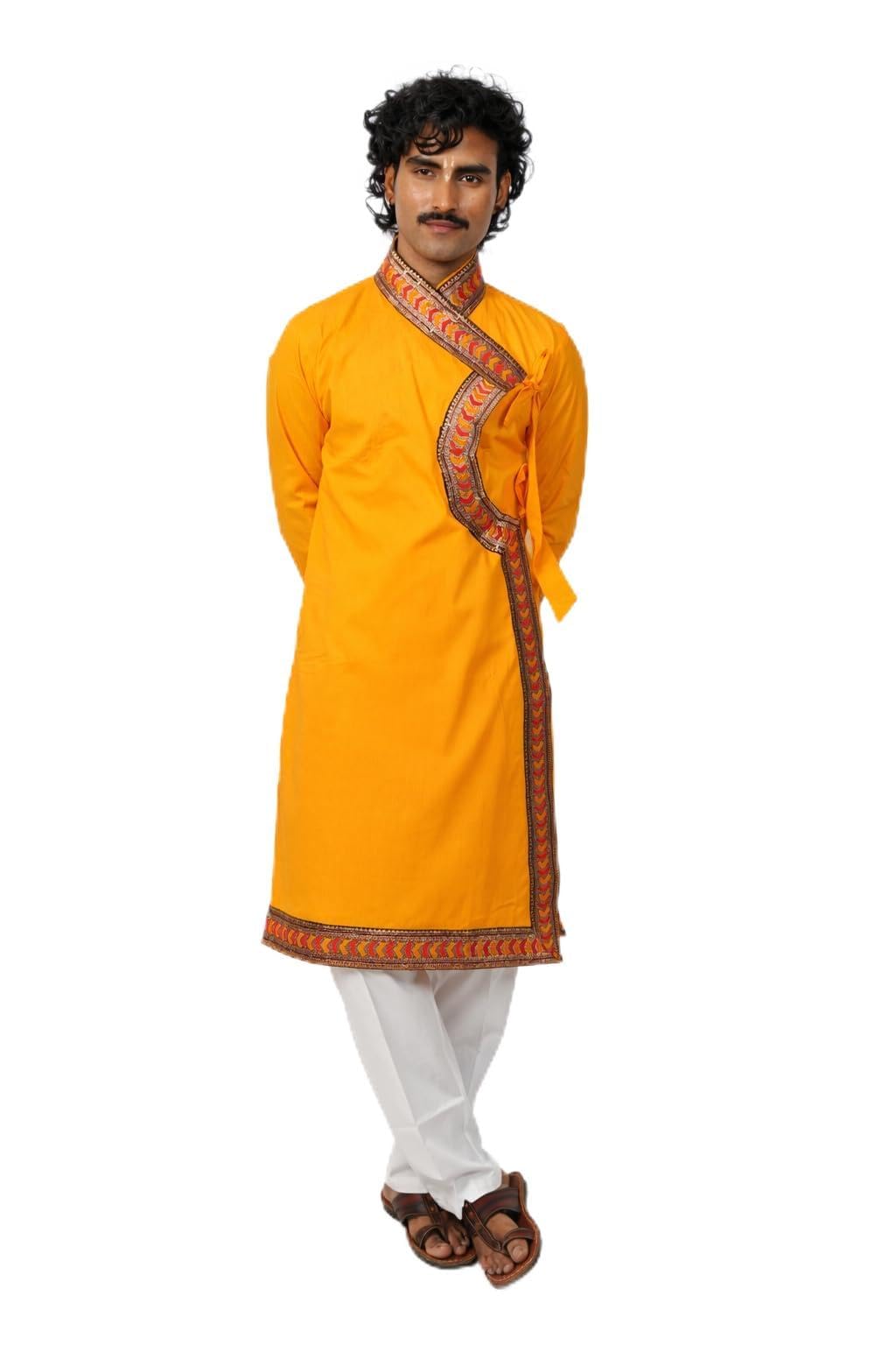 Men’s Angrakha Bagalbandhi Kurta with Embroidered Lace Border | Traditional Side-Tie Ethnic Wear | Festive, Wedding-picture-41