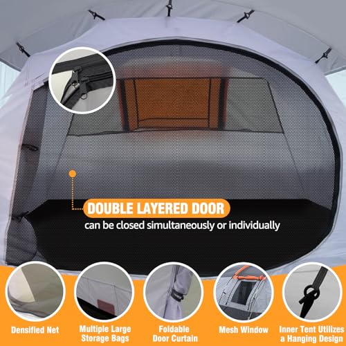 Chihee Tente de camping tunnel 4 personnes tente familiale avec 2 portes extra résistant aux intempéries tente 4 saisons avec double tapis de sol imperméable avec sac de transport pour voyage en plein – Image 6
