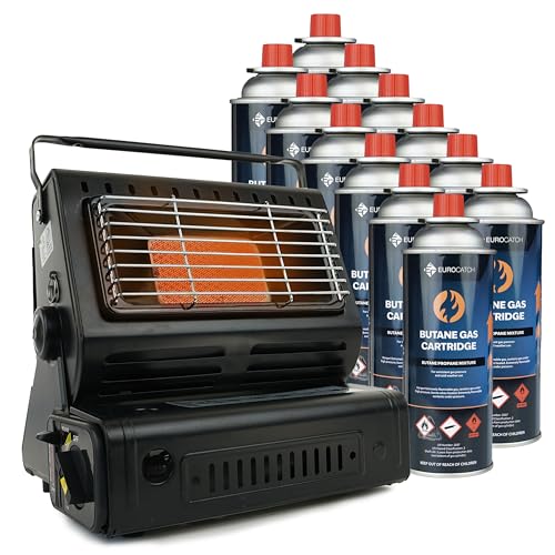Eurocatch Chauffage à gaz - Incl. 12 cartouches de gaz - Chauffage - Chauffage de terrasse - Réglable - Portable